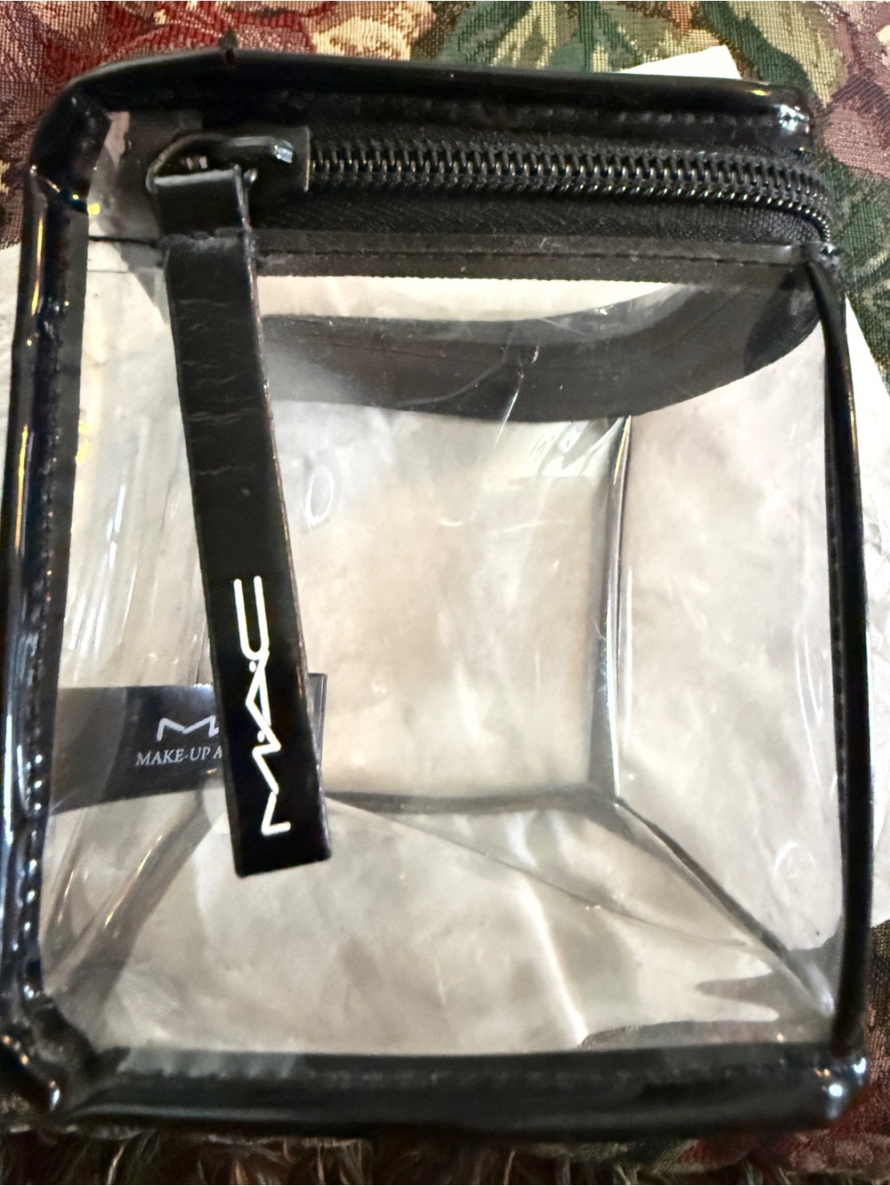 MAC Cosmetics Clear Makeup Bag zipper 4x4 cube like new